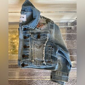 EUC Floral Joe’s Jean Embroidered Crop Jean Jacket